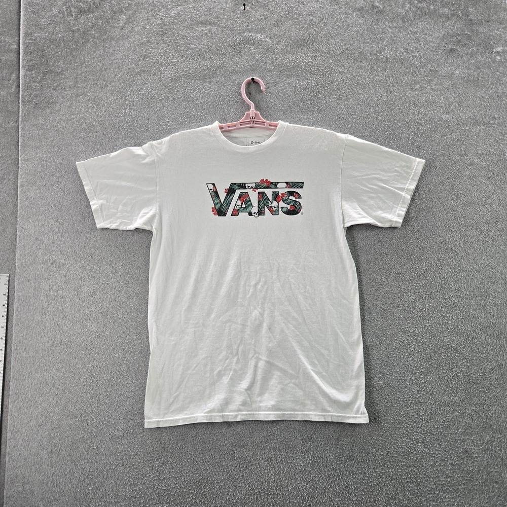 Vans Men Shirt MEDIUM White Graphic‎ Short Sleeve Skull Skate